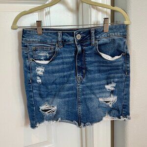 American Eagle Super Stretch Denim Distressed Jean Mini Skirt 6 Like New